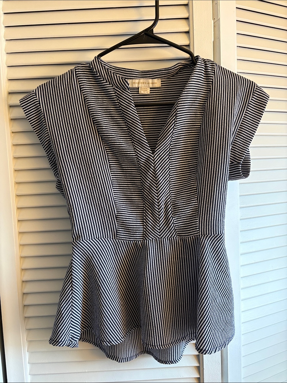 Black and White Striped Peplum Top V-Neck